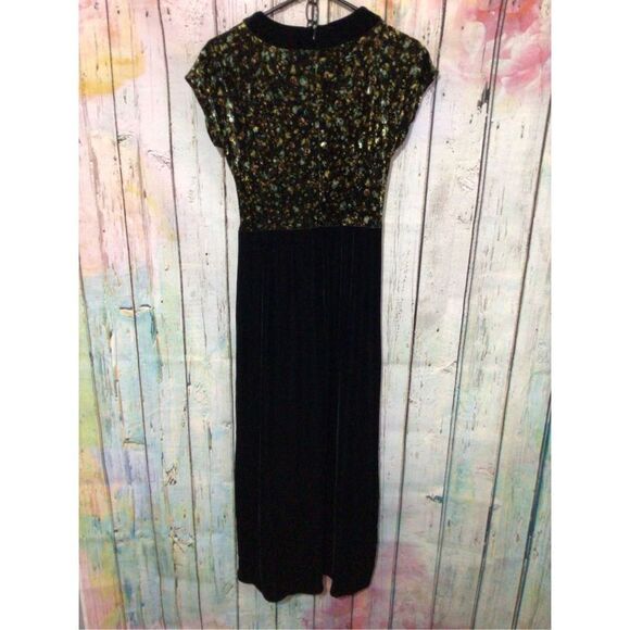 Vintage 90’s BENDIGO IMPRESSIONS VELVET Dress Size Small Funky Maxi Black Multi - Picture 5 of 16